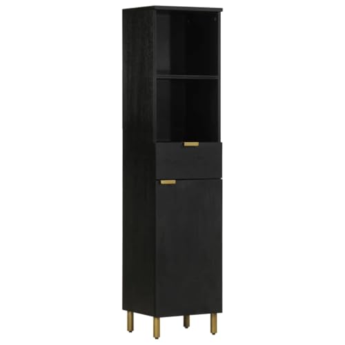 INLIFE Badschrank Schwarz 38x33x160 cm Massivholz Mango,Möbel,Möbelgarnituren,Badezimmermöbel-Sets,Schwarz,26.25 KG,4017670 von INLIFE