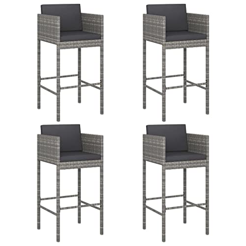 INLIFE Barhocker 4 STK. mit Kissen Grau Poly Rattan,Möbel,Stühle,Barhocker,Grau,30.8 KG,316677 von INLIFE