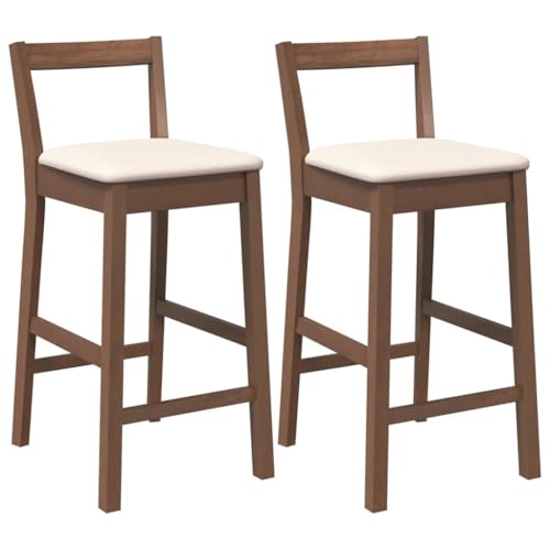 INLIFE Barhocker mit Kissen 2 STK. Braun Massivholz Gummibaum,Möbel,Stühle,Barhocker,Braun,10.9 KG,4102584 von INLIFE