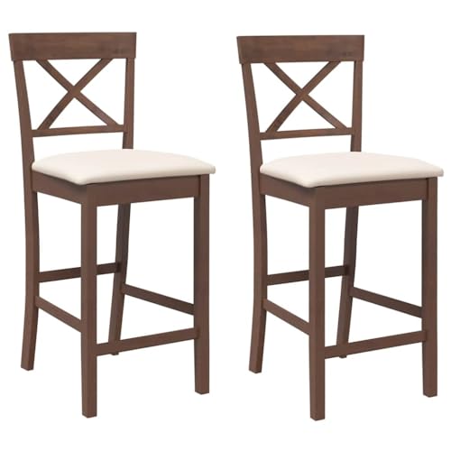 INLIFE Barhocker mit Kissen 2 STK. Braun Massivholz Gummibaum,Möbel,Stühle,Barhocker,Braun,12.6 KG,4102547 von INLIFE