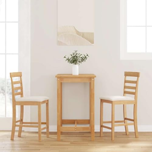 INLIFE Barhocker mit Kissen 2 STK. Natur Massivholz Gummibaum,Möbel,Stühle,Barhocker,Braun,12.6 KG,4102539 von INLIFE