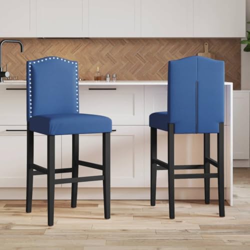 INLIFE Barstühle 2 STK. Massivholz Gummibaum und Stoff,Möbel,Stühle,Barhocker,Blau,17.78 KG,4006211 von INLIFE