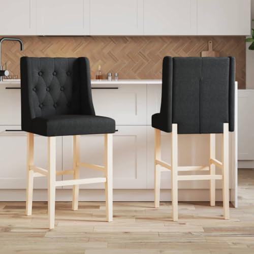 INLIFE Barstühle 2 STK. Massivholz Gummibaum und Stoff,Möbel,Stühle,Barhocker,Schwarz,22.54 KG,4006226 von INLIFE