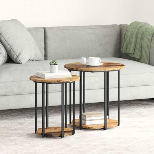 INLIFE Beistelltisch-Set mit Regal 2 pcs Altes Holz und Schwarz,Möbel,Tische,Ziertische,Beistelltische,Braun,10.6 KG,869718 von INLIFE