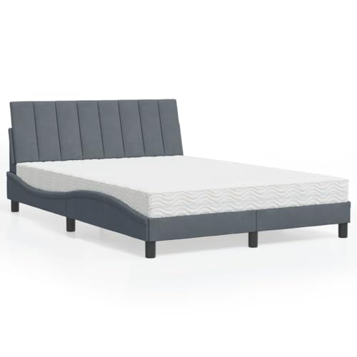 INLIFE Bett mit Matratze Hanko Dunkelgrau 140x200 cm Samt,Möbel,Betten & Zubehör,Betten & Bettgestelle,Grau,41 KG,3208599 von INLIFE