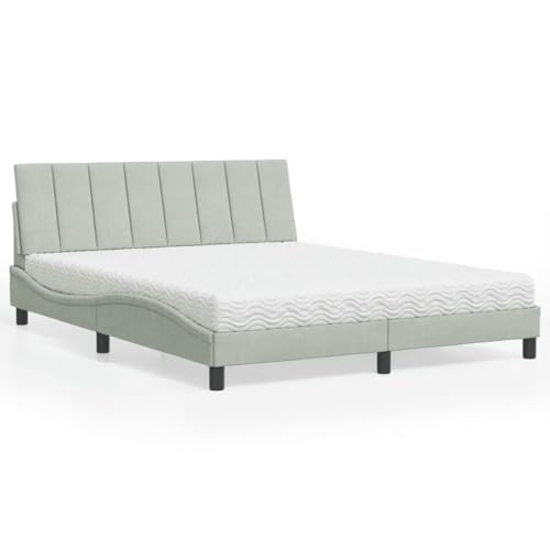 INLIFE Bett mit Matratze Hanko Hellgrau 160x200 cm Samt,Möbel,Betten & Zubehör,Betten & Bettgestelle,Grau,45.6 KG,3208604 von INLIFE
