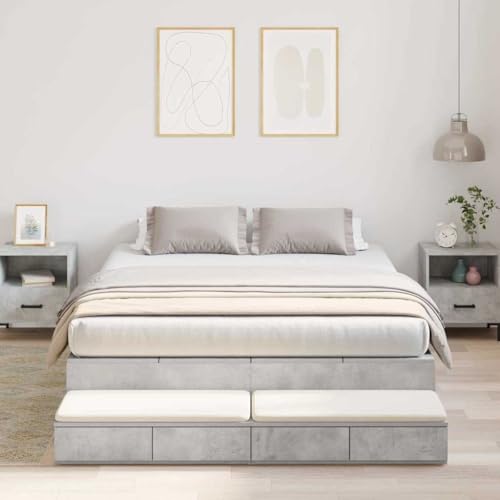 INLIFE Bett mit Stauraum mit Speicher Beton Grau 226,5 x 140 x 31,5 cm,Möbel,Betten & Zubehör,Betten & Bettgestelle,Grau,112.75 KG,3335696 von INLIFE