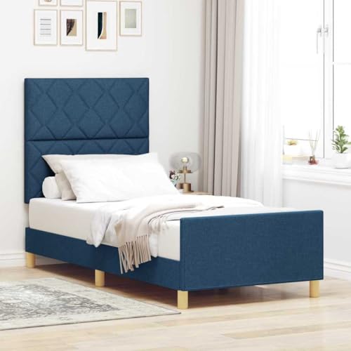 INLIFE Bettgestell mit Kopfteil Blau 100 x 200 cm Stoff,Möbel,Betten & Zubehör,Betten & Bettgestelle,Blau,29.6 KG,3344787 von INLIFE