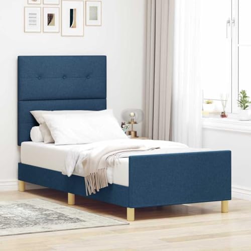 INLIFE Bettgestell mit Kopfteil Blau 90 x 200 cm Stoff,Möbel,Betten & Zubehör,Betten & Bettgestelle,Blau,28.5 KG,3344703 von INLIFE