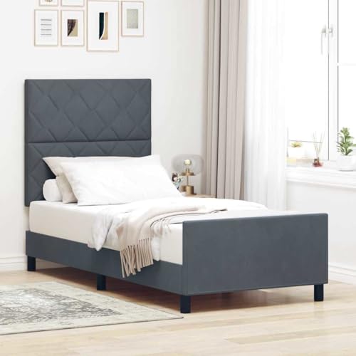 INLIFE Bettgestell mit Kopfteil Dunkelgrau 100 x 200 cm Samt,Möbel,Betten & Zubehör,Betten & Bettgestelle,Dunkelgrau,29.4 KG,3344988 von INLIFE
