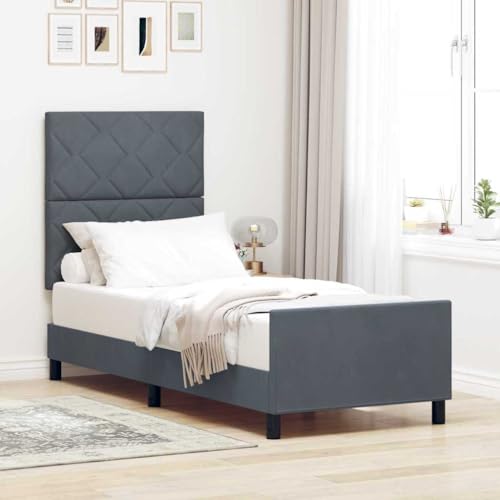 INLIFE Bettgestell mit Kopfteil Dunkelgrau 80 x 200 cm Samt,Möbel,Betten & Zubehör,Betten & Bettgestelle,Dunkelgrau,27 KG,3344970 von INLIFE