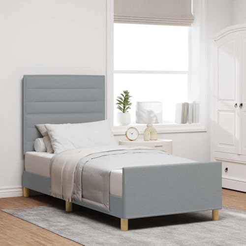 INLIFE Bettgestell mit Kopfteil Hellgrau 100 x 200 cm Stoff,Möbel,Betten & Zubehör,Betten & Bettgestelle,Hellgrau,29.6 KG,3344627 von INLIFE
