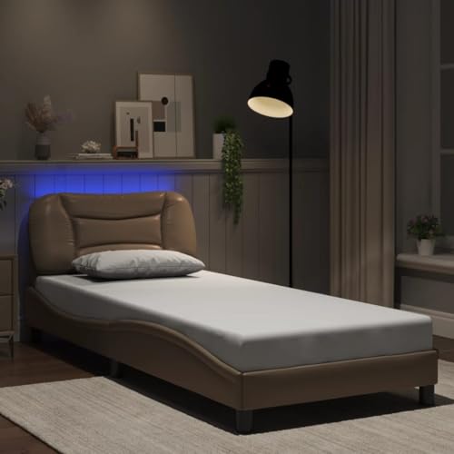 INLIFE Bettgestell mit LED ohne Matratze Hvar Cappuccino-Braun 80x200 cm Kunstleder,Möbel,Betten & Zubehör,Betten & Bettgestelle,Braun,24.98 KG,3213896 von INLIFE