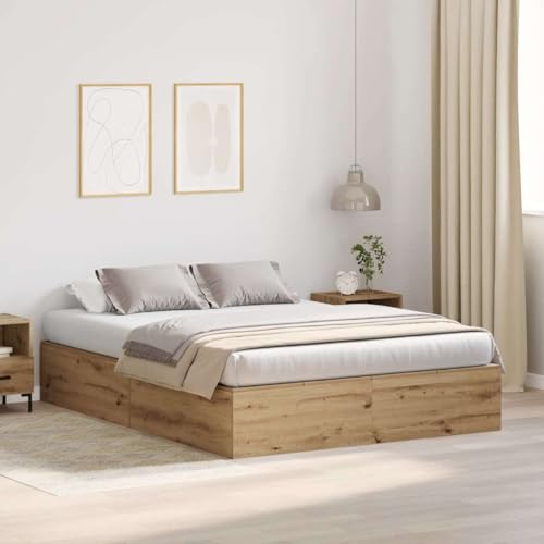 INLIFE Bettgestell mit Speicher Eiche handwerklich 200 x 160 x 31.5 cm,Möbel,Betten & Zubehör,Betten & Bettgestelle,Braun,100 KG,3335396 von INLIFE