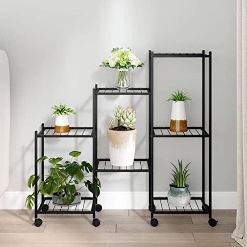 INLIFE Blumenständer mit Rollen 83x25x83,5 cm Schwarz Eisen,3.46kg,343130 von INLIFE