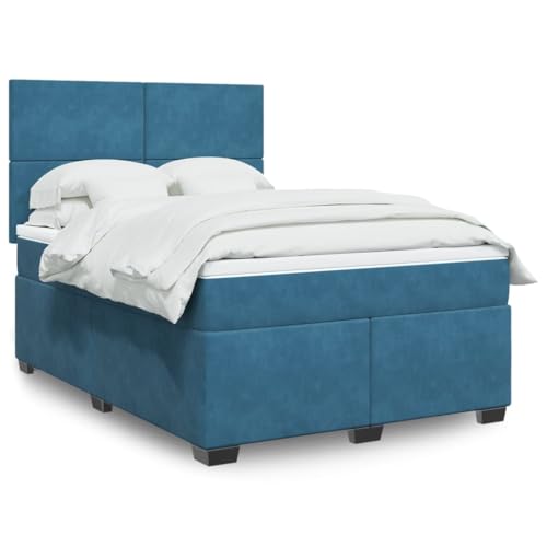 INLIFE Boxspringbett mit Matratze Blau 140x200 cm Samt,Möbel,Betten & Zubehör,Betten & Bettgestelle,Blau,97.06 KG,3293228 von INLIFE