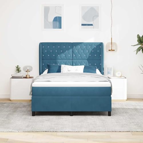 INLIFE Boxspringbett mit Matratze Dunkelblau 140 x 200 cm Samt,Möbel,Betten & Zubehör,Betten & Bettgestelle,Blau,74.21 KG,3340878 von INLIFE