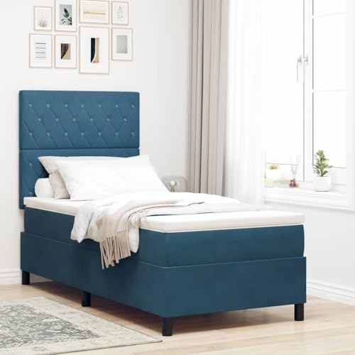 INLIFE Boxspringbett mit Matratze Dunkelblau 90 x 200 cm Samt,Möbel,Betten & Zubehör,Betten & Bettgestelle,Blau,54.12 KG,3343224 von INLIFE