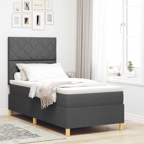 INLIFE Boxspringbett mit Matratze Dunkelgrau 100 x 200 cm Stoff,Möbel,Betten & Zubehör,Betten & Bettgestelle,Grau,56.86 KG,3343153 von INLIFE
