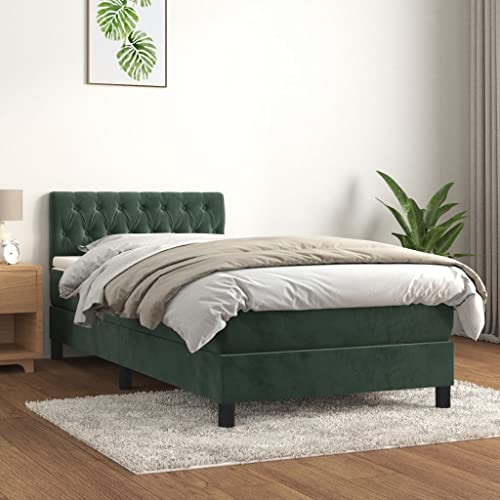 INLIFE Boxspringbett mit Matratze Dunkelgrün 90x190 cm Samt,41.78kg,3141458 von INLIFE