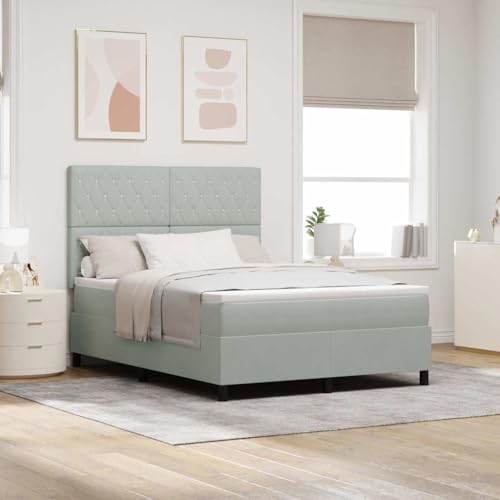 INLIFE Boxspringbett mit Matratze Hellgrau 140 x 200 cm Samt,Möbel,Betten & Zubehör,Betten & Bettgestelle,Hellgrau,71.24 KG,3339770 von INLIFE
