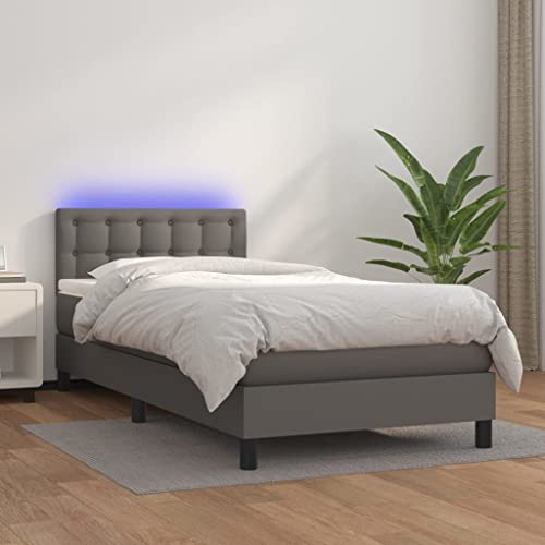 INLIFE Boxspringbett mit Matratze & LED Grau 90x200 cm Kunstleder,Grau,43.7KG,3134205 von INLIFE