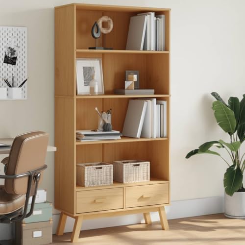 INLIFE Bücherregal Olden 4 Fächer Braun Massivholz Kiefer,Möbel,Regalsysteme,Bücherregale & Bücherschränke,Braun,33.1 KG,358612 von INLIFE