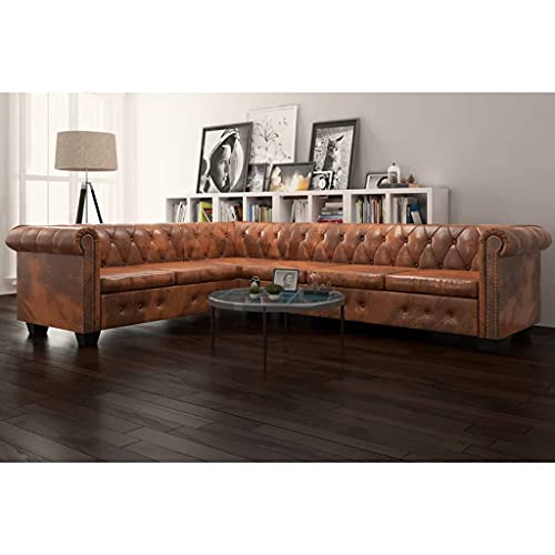 INLIFE Chesterfield Ecksofa 6-Sitzer Kunstleder Braun von INLIFE