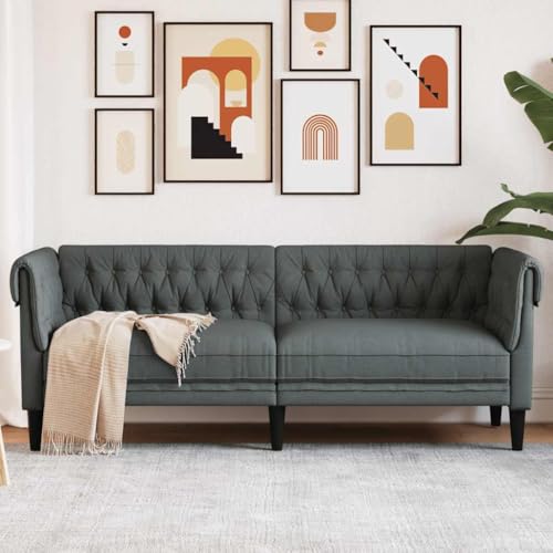 INLIFE Chesterfield-Sofa 3-Sitzer Dunkelgrau Stoff,Möbel,Sofas,Grau,30.25 KG,372557 von INLIFE