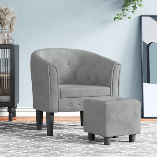 INLIFE Clubsessel mit Fußhocker Hellgrau Samt,Möbel,Stühle,Sessel,Grau,12.75 KG,356477 von INLIFE