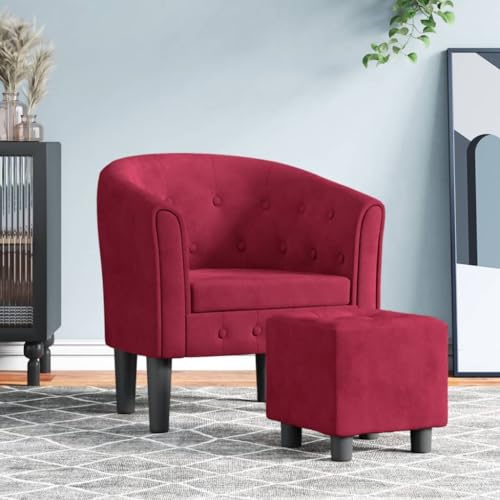 INLIFE Clubsessel mit Fußhocker Weinrot Samt,Möbel,Stühle,Sessel,Rot,12.75 KG,356483 von INLIFE