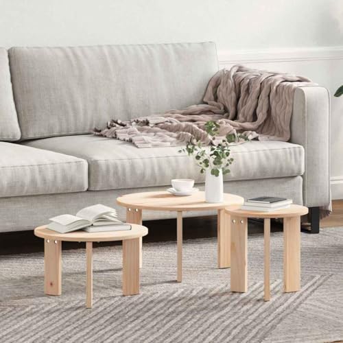 INLIFE Couchtisch 3 pcs Natur 47,5 x 47,5 x 27 cm Massivholz Kiefer,Möbel,Tische,Ziertische,Couchtische,Braun,5.4 KG,873562 von INLIFE