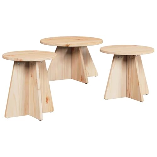 INLIFE Couchtisch 3 pcs Natur 49 x 49 x 30 cm Massivholz Kiefer,Möbel,Tische,Ziertische,Couchtische,Braun,10.8 KG,873538 von INLIFE