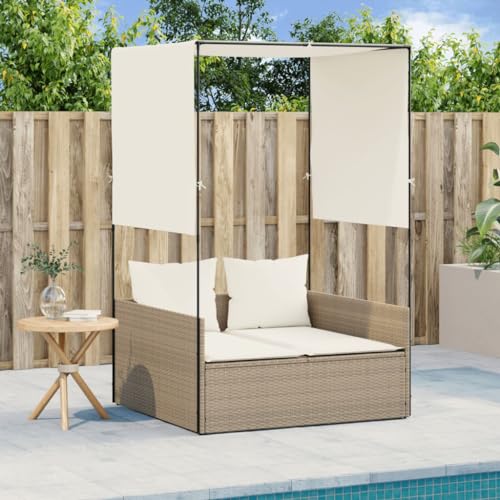 INLIFE Doppel-Sonnenliege mit Dach und Vorhängen Beige Poly Rattan,Möbel,Gartenmöbel,Gartensitzmöbel,Sonnenliegen,Beige,21.2 KG,4002759 INLIFE Doppel-Sonnenliege mit Dach und Vorhängen Beige Poly Rattan,Möbel,Gartenmöbel,Gartensitzmöbel,Sonnenliegen,Beige,21.2 KG,4002759 von INLIFE