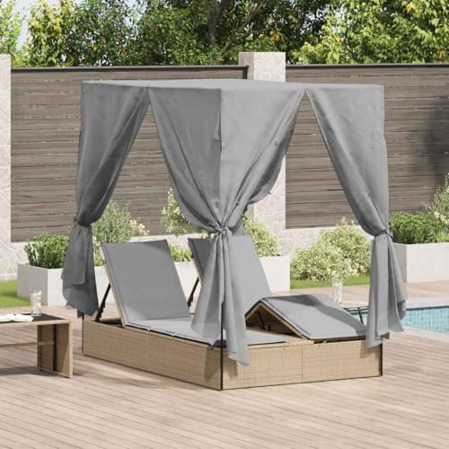 INLIFE Doppelte Sonnenliege mit Dach Beige 205 x 129 x 200 cm,Möbel,Gartenmöbel,Gartenbetten,Beige,44 KG,3376130 von INLIFE