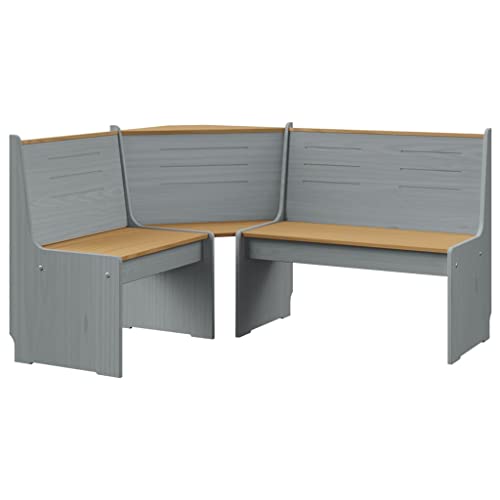 INLIFE Eckbank 151 cm Massivholz Kiefer Honigbraun und Grau von INLIFE