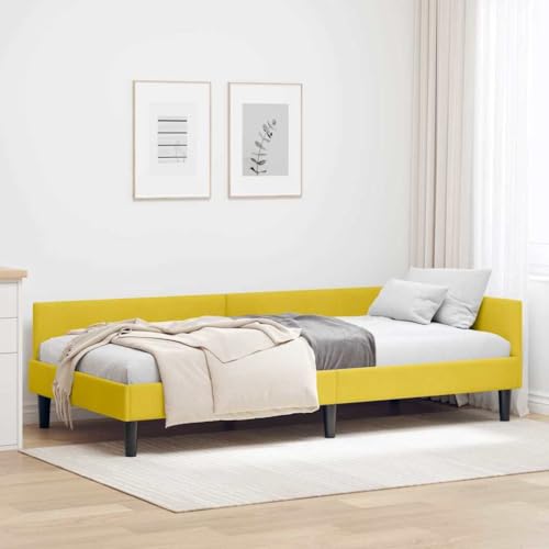 INLIFE Eckbettgestell Gelb 100 x 200 cm Samt und Engineered Holz,Möbel,Betten & Zubehör,Betten & Bettgestelle,Gelb,25.3 KG,42016170 von INLIFE