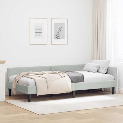 INLIFE Eckbettgestell Hellgrau 90 x 200 cm Samt und Engineered Holz,Möbel,Betten & Zubehör,Betten & Bettgestelle,Hellgrau,23.7 KG,42016154 von INLIFE