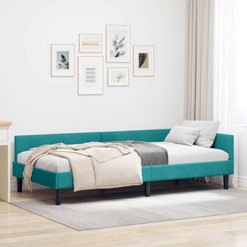 INLIFE Eckbettgestell Türkis 100 x 200 cm Samt und Engineered Holz,Möbel,Betten & Zubehör,Betten & Bettgestelle,Türkis,25.3 KG,42016172 von INLIFE