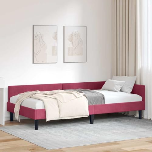 INLIFE Eckbettgestell Weinrot 90 x 200 cm Samt und Engineered Holz,Möbel,Betten & Zubehör,Betten & Bettgestelle,Rot,23.7 KG,42016158 von INLIFE