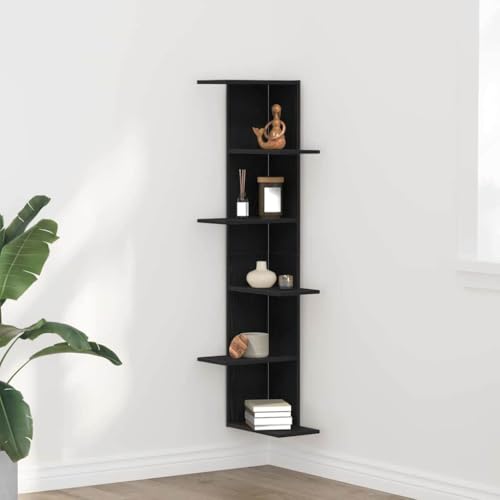 INLIFE Eckregal Schwarze Eiche 36.5 x 36.5 x 140 cm Holzwerkstoff,Möbel,Regalsysteme,Wandregale,Schwarz,11.4 KG,868052 von INLIFE
