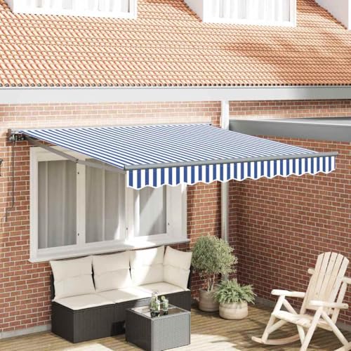 INLIFE Einziehbare Markise Blau und Weiß 350x250 cm Stoff,Heim & Garten,Rasen & Garten,Garten & Balkon,Markisen,Blau,29.54 KG,3330199 von INLIFE