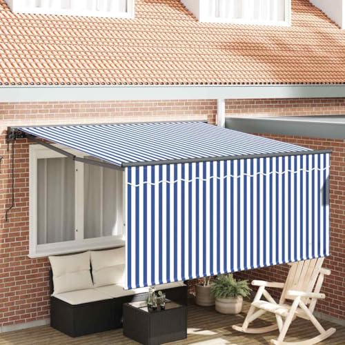 INLIFE Einziehbare Markise Blau und weiß 300 x 250 cm Stoff,Heim & Garten,Rasen & Garten,Garten & Balkon,Markisen,Blau,26.2 KG,3329914 von INLIFE