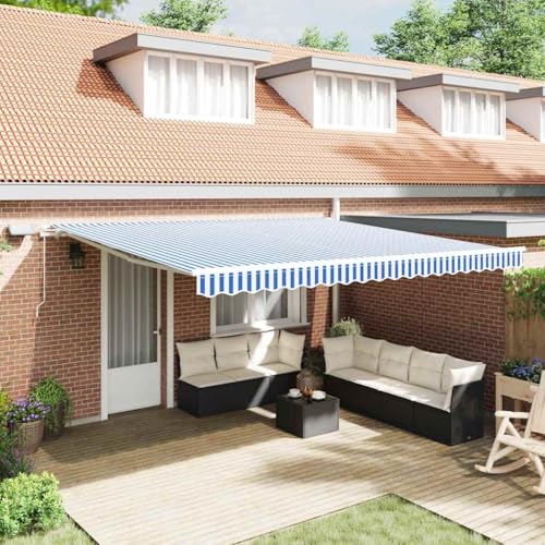 INLIFE Einziehbare Markise Blau und weiß 5 x 3 m Stoff und Metall,Heim & Garten,Rasen & Garten,Garten & Balkon,Markisen,Blau,34.68 KG,3081612 von INLIFE