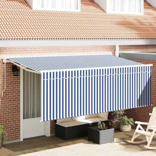 INLIFE Einziehbare Markise Gestreift Blau und weiß 400 x 200 cm Stoff,Heim & Garten,Rasen & Garten,Garten & Balkon,Markisen,Blau,28.39 KG,3329775 von INLIFE