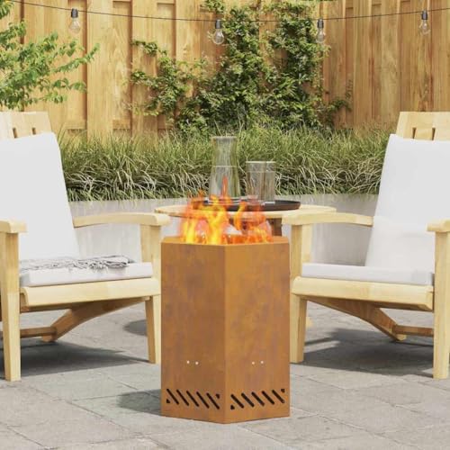 INLIFE Feuerplatz Braun 38 x 38 x 51 cm Witterungsbeständiger Stahl,Heim & Garten,Kamine,Braun,8.6 KG,858985 von INLIFE
