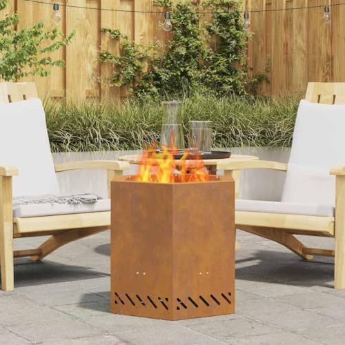 INLIFE Feuerplatz Braun 48 x 48 x 51 cm Witterungsbeständiger Stahl,Heim & Garten,Kamine,Braun,11.05 KG,858983 von INLIFE