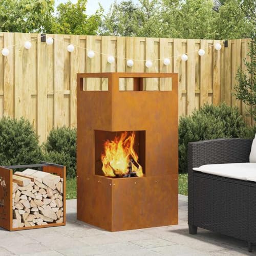 INLIFE Feuerplatz Braun 50 x 50 x 100 cm Witterungsbeständiger Stahl,Heim & Garten,Kamine,Braun,19 KG,858933 von INLIFE