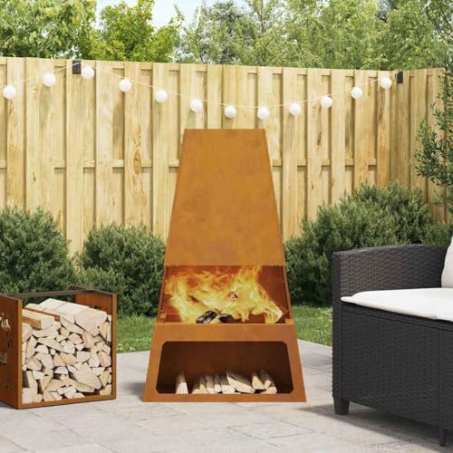 INLIFE Feuerplatz Braun 60 x 35 x 100 cm Witterungsbeständiger Stahl,Heim & Garten,Kamine,Braun,13.7 KG,858939 von INLIFE