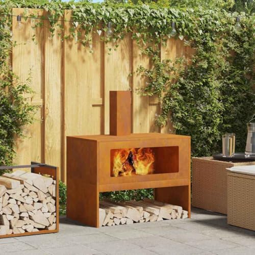 INLIFE Feuerplatz Braun 80 x 50 x 96 cm Witterungsbeständiger Stahl,Heim & Garten,Kamine,Braun,17.8 KG,858937 von INLIFE